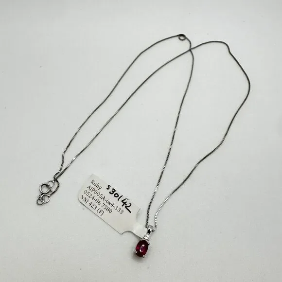 NWT 6x4mm, .60ct Ruby, diamond pendant in WG w/ ~17.75" WG box chain necklace! - Picture 8 of 17
